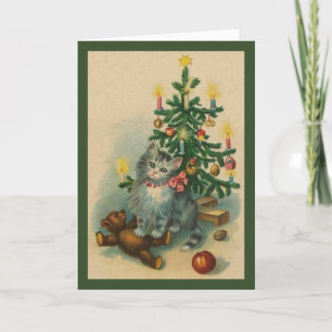 Carte de voeux de Noël vintage Kitten