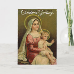 Carte de vœux de Noël vintage Marie avec Jésus