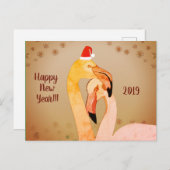 Carte de voeux de nouvel an Flamant rose Oiseaux (Devant / Derrière)