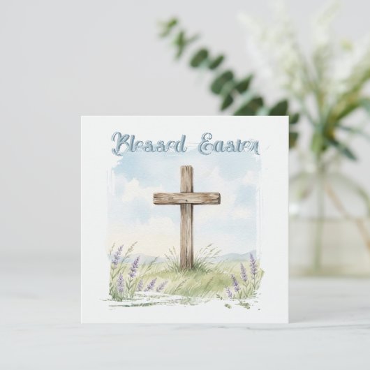 Carte de vœux de Pâques aquarelle croix bénie (Debout devant)