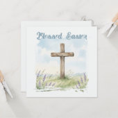 Carte de vœux de Pâques aquarelle croix bénie (Devant/Arrière en situation)