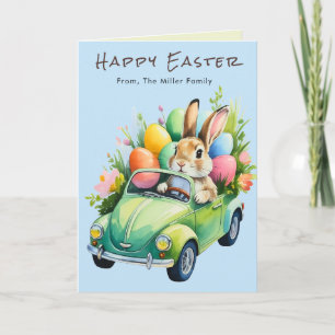 Carte de vœux de Pâques avec un lapin mignon au vo