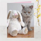 CARTE DE VOEUX DE PÂQUES CHAT (Fleur jaune)