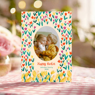 Carte de vœux de Pâques Famille Joyeuse Tulipe Col