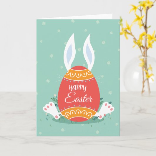 Carte de vœux de Pâques joyeuse mignonne avec lapi (Fleur jaune)