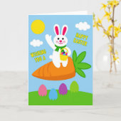 Carte de vœux de Pâques Joyeuses Lapin (Fleur jaune)