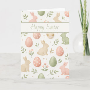 Carte de vœux de Pâques Lapin à l'aquarelle & Œufs