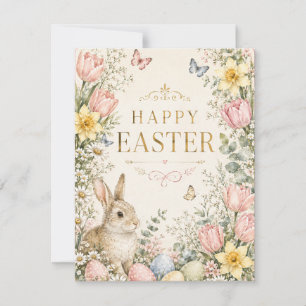 Carte de vœux de Pâques lapin aquarelle, Pastel