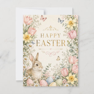 Carte de vœux de Pâques lapin aquarelle, Pastel