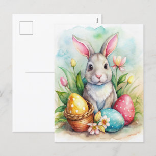 Carte de vœux de Pâques lapin de Pâques et œufs pe