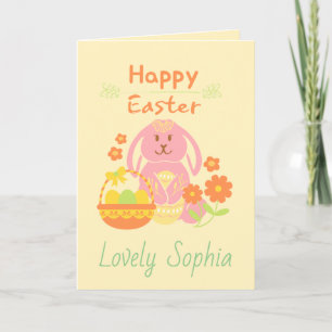Carte de vœux de Pâques lapin jaune joyeux