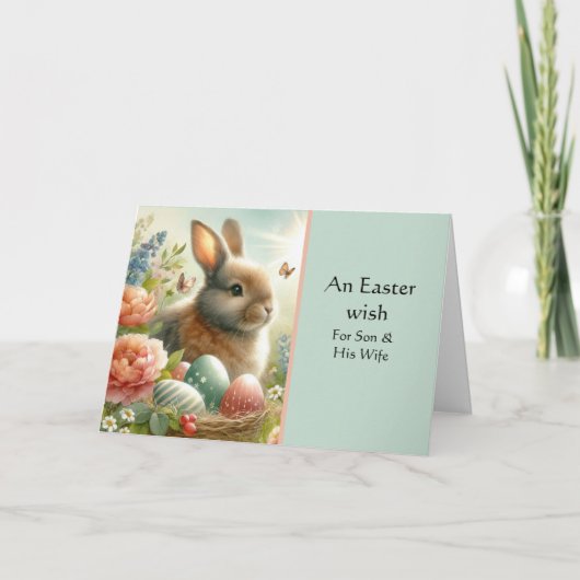 Carte de vœux de Pâques Lapin joyeux pour fils et  (Devant)