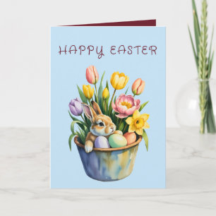 Carte de vœux de Pâques lapin tulipe aquarelle