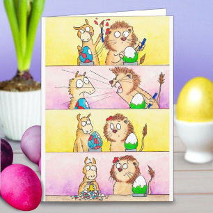 Carte de vœux de Pâques Llama VS Lion par N. Janes