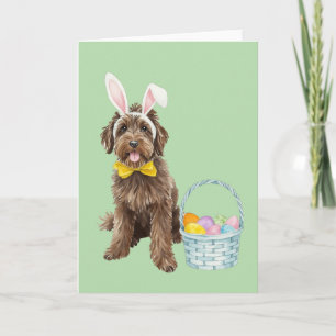 Carte de vœux de Pâques marron aquarelle chiot