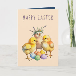 Carte de vœux de Pâques pour bébés poussins mignon
