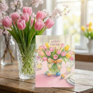 Carte de vœux de Pâques Tulipes roses pour la fami