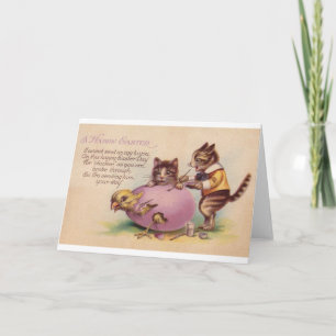 Carte de voeux de Pâques vintage Chat Happy