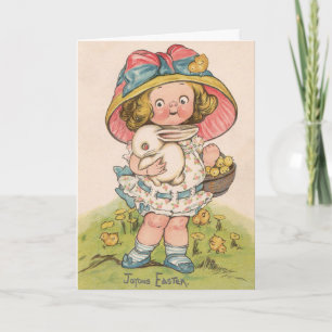 Carte de vœux de Pâques Vintage Girl avec lapin