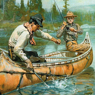 Carte de voeux de pêche de bateau homme
