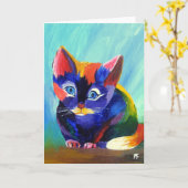 Carte de voeux de peinture de chaton (Fleur jaune)