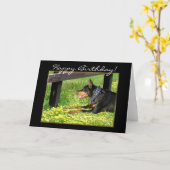 Carte de voeux de Pinscher de dobermann de joyeux (Fleur jaune)