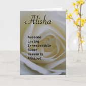 Carte de voeux de poème de nom de rose blanc (Fleur jaune)