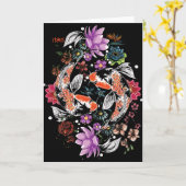 Carte de voeux de poissons de Koi (Fleur jaune)