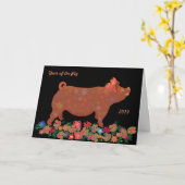 Carte de voeux de porc de zodiaque de 2019 Chinois (Fleur jaune)