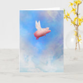 Carte de voeux de porc volante (Fleur jaune)