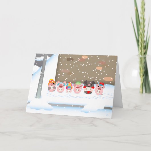 Carte de voeux de porcs de bande dessinée de chant (Devant)