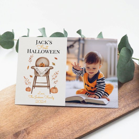 Carte de vœux de premier Halloween de bébé Citroui
