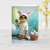 Carte de vœux de printemps avec un chat mignon (Fleur jaune)