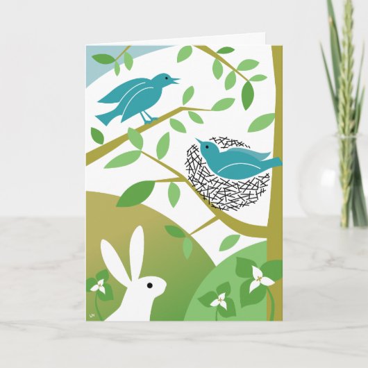 Carte de vœux de printemps joyeux avec oiseaux et (Devant)