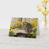 Carte de voeux de raton laveur (Fleur jaune)