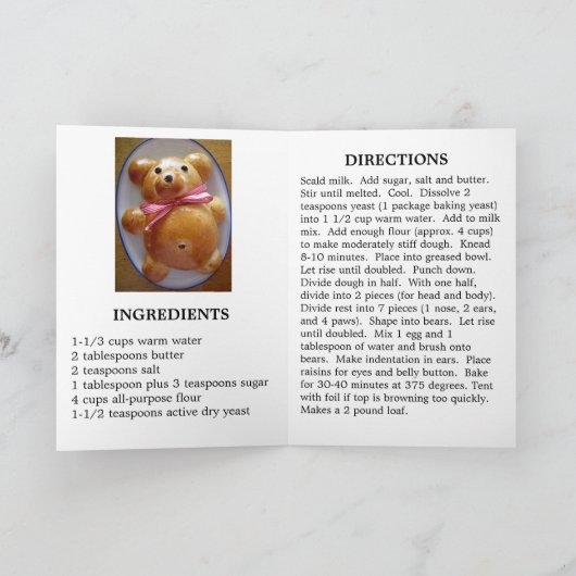 Carte de voeux de recette de pain d'ours de (Intérieur)