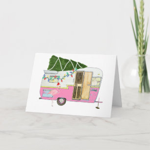 Carte de vœux de remorque de camping rose vintage