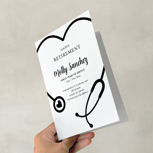Carte de vœux de retraite BW Stéthoscope