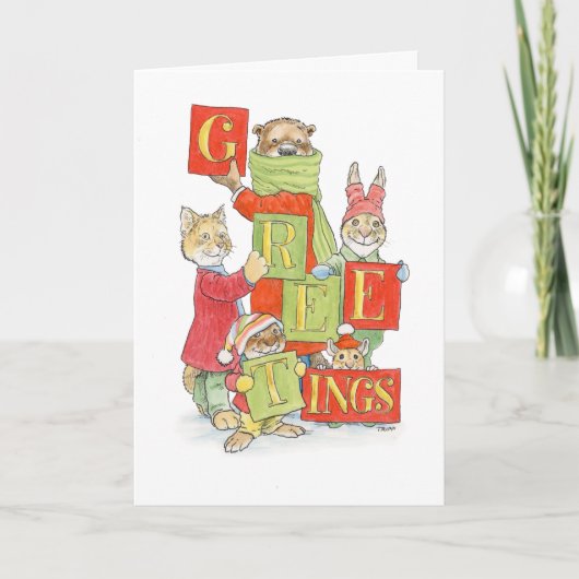 Carte de vœux de saison avec des animaux mignons (Devant)