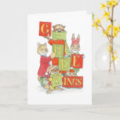 Carte de vœux de saison avec des animaux mignons (Fleur jaune)