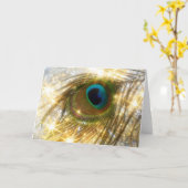 Carte de voeux de scintillement de plume de paon (Fleur jaune)