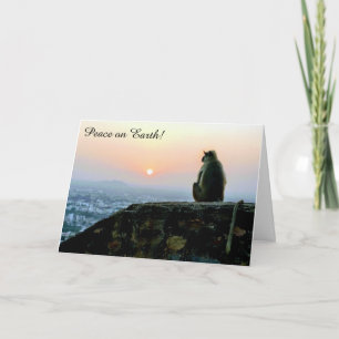 Carte de vœux de singe au coucher du soleil pour l