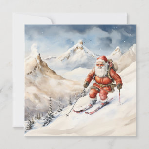 Carte de vœux de ski du Père Noël
