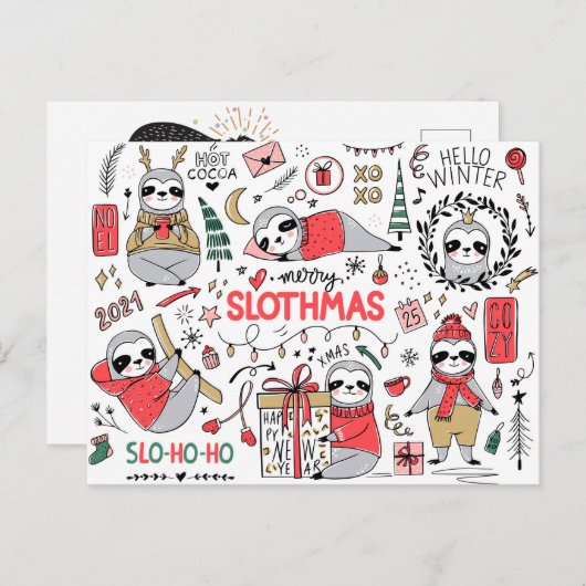 Carte de vœux de Slothmas joyeux (Devant / Derrière)