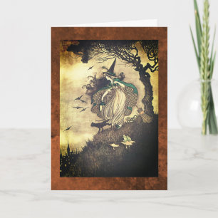 Carte de vœux de sorcière d'Halloween dessin vinta