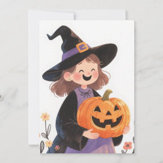 Carte de vœux de sorcière et de citrouille d'Hallo