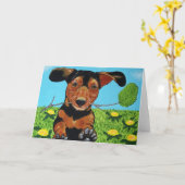 Carte de voeux de teckel (Fleur jaune)