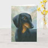 Carte de voeux de teckel du chien 90 (Fleur jaune)