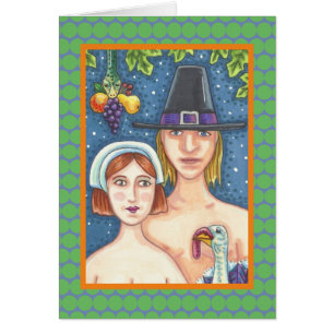 CARTE DE VŒUX DE THANKSGIVING ADAM & EVE PILGRIMS