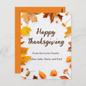 Carte de vœux de Thanksgiving Feuille d'automne (Devant / Derrière)